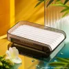 【CL】26Q1#2112T Ceramic soap box, grey transparent soap box with white striped draining layer, simple bathroom supplies storage rack Specification image